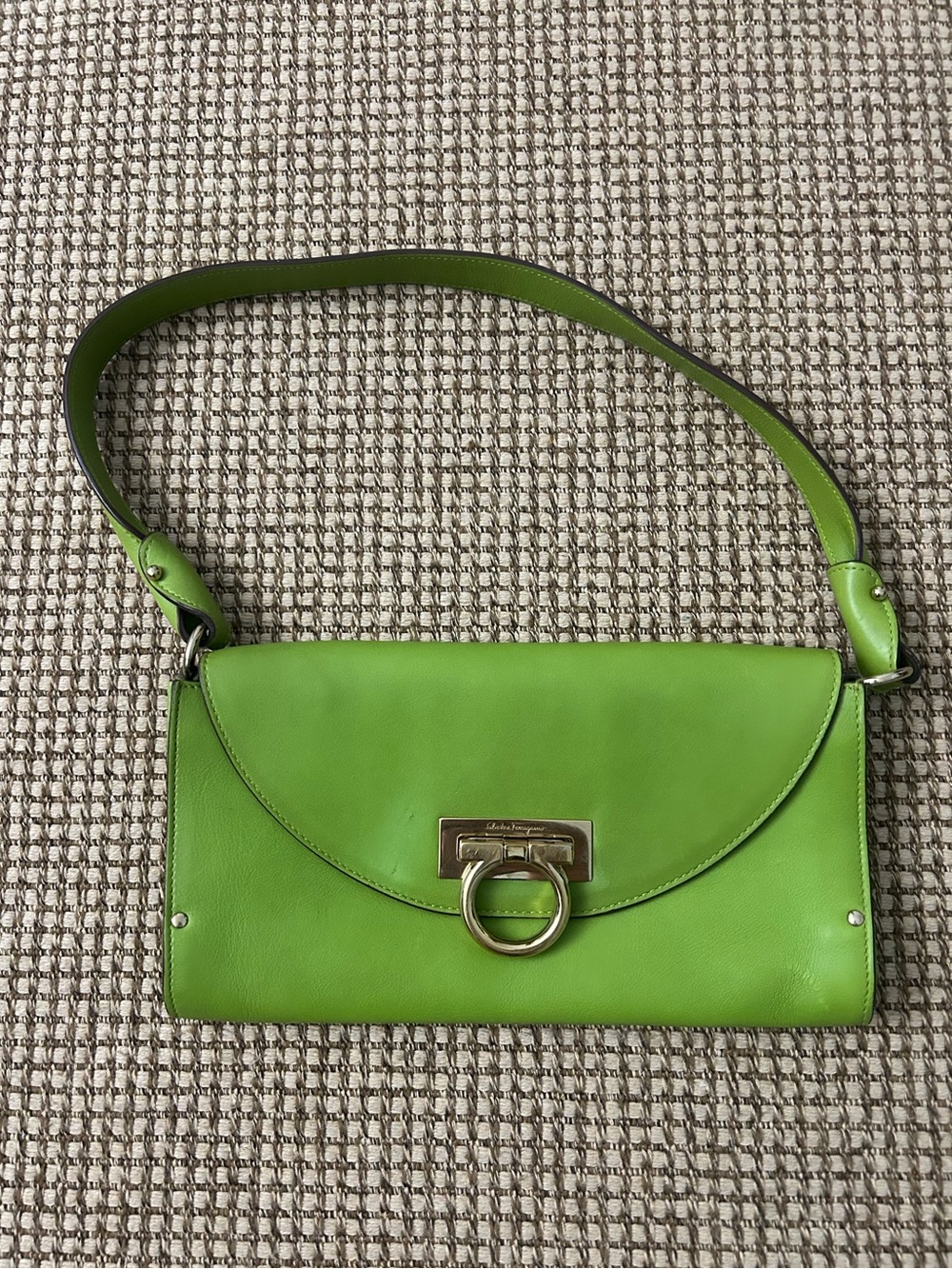 Vintage Salvatore Ferragamo Green Leather Shoulder Bag